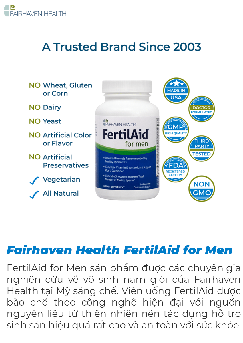 Fairhaven Health FertilAid for Men hỗ trợ vô sinh, hiếm muộn, Chai 90 viên