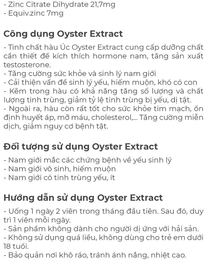 Tinh chất hàu Vitatree Oyster Extract tăng cường sinh lý nam, Chai 90 viên