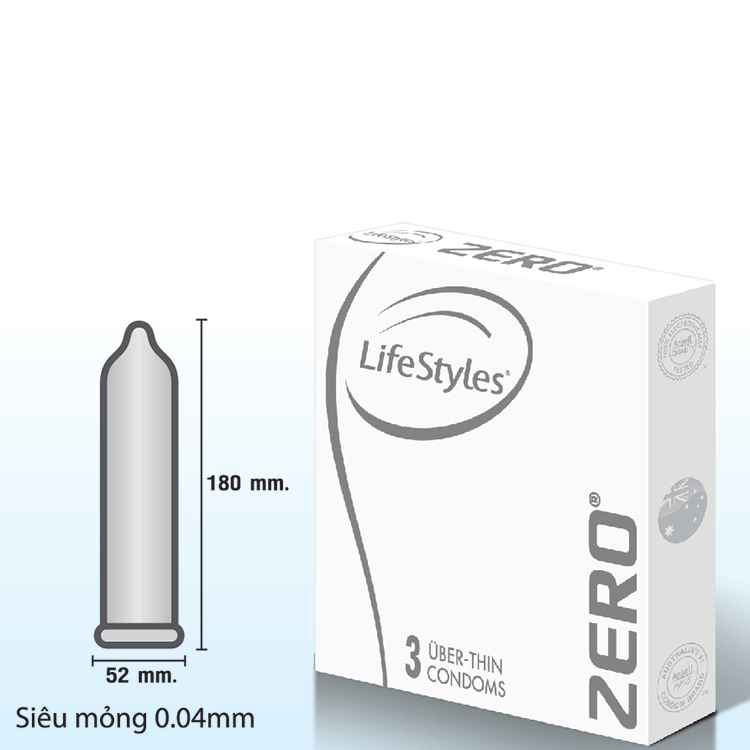 Bao cao su Lifestyles Zero siêu mỏng 0.04mm, Hộp 3 cái