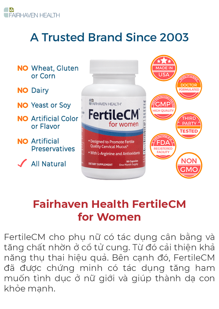 Fairhaven Health FertileCM for Women dành cho cổ tử cung yếu, thành dạ yếu, Chai 90 viên