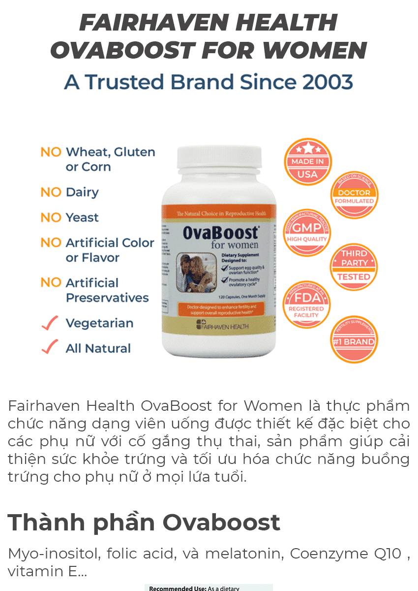 Fairhaven Health OvaBoost for Women tăng cường chất lượng trứng và buồng trứng, Chai 120 viên