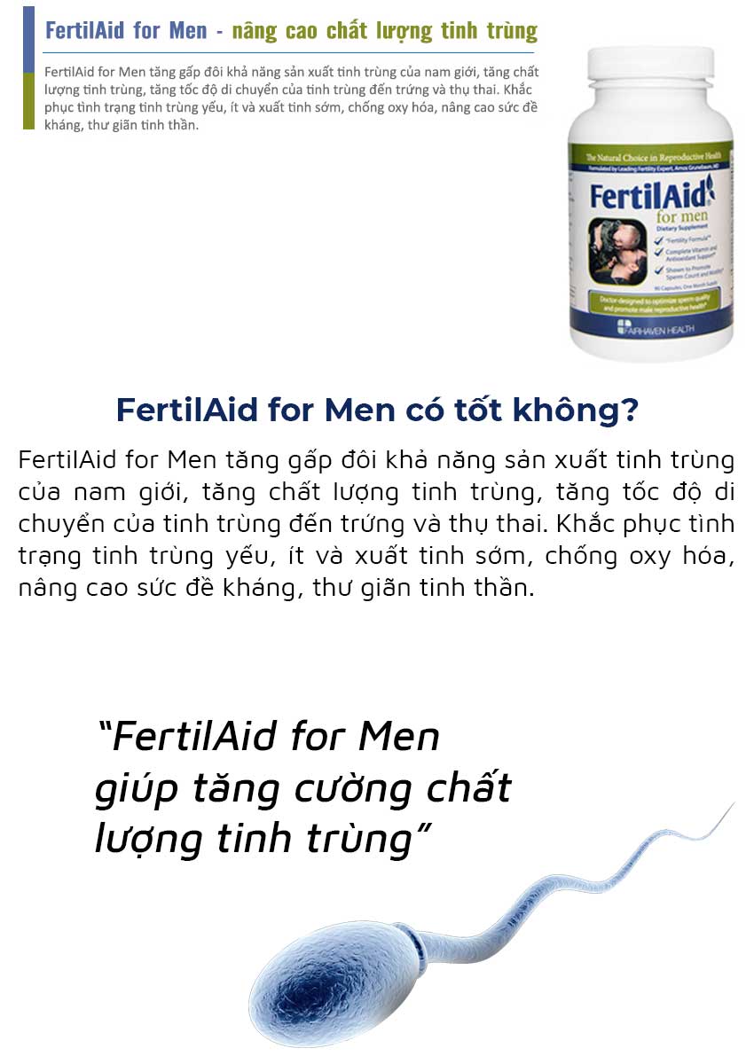 FertilAid for Men tăng cường và nâng cao chất lượng tinh trùng, Chai 90 viên