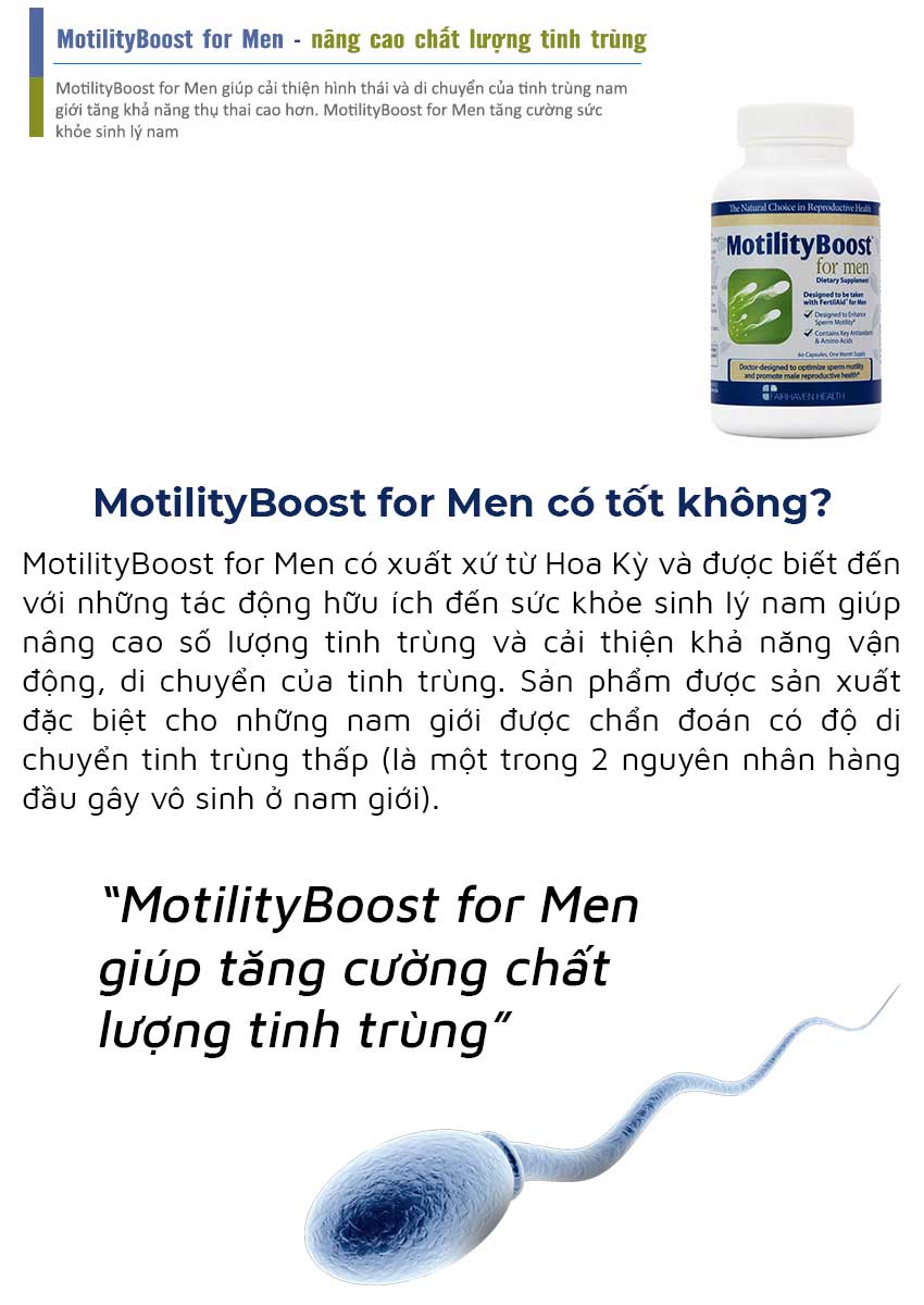 MotilityBoost for Men nâng cao chất lượng tinh trùng, Chai 60 viên