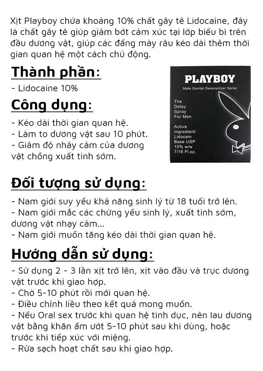 Xịt chống xuất tinh sớm Playboy, Chai 5ml