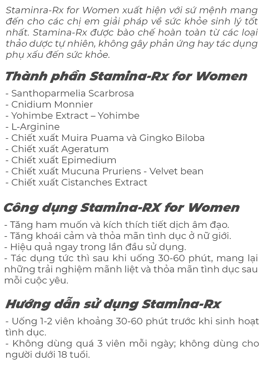 Stamina-Rx for Women tăng cường ham muốn và hưng phấn cho phụ nữ, Chai 30 viên