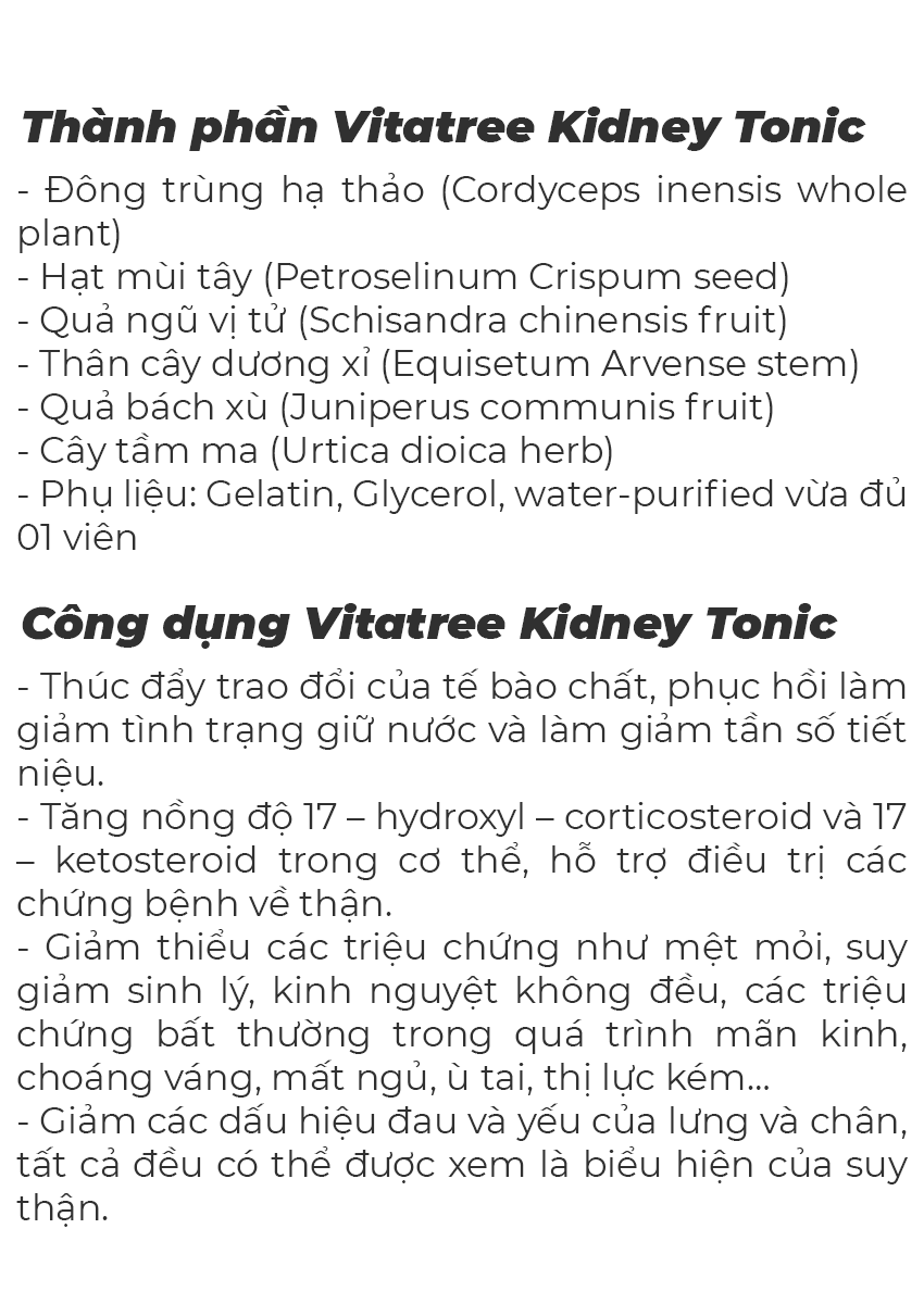Vitatree Kidney Tonic bổ thận, thải độc, Hộp 100 viên