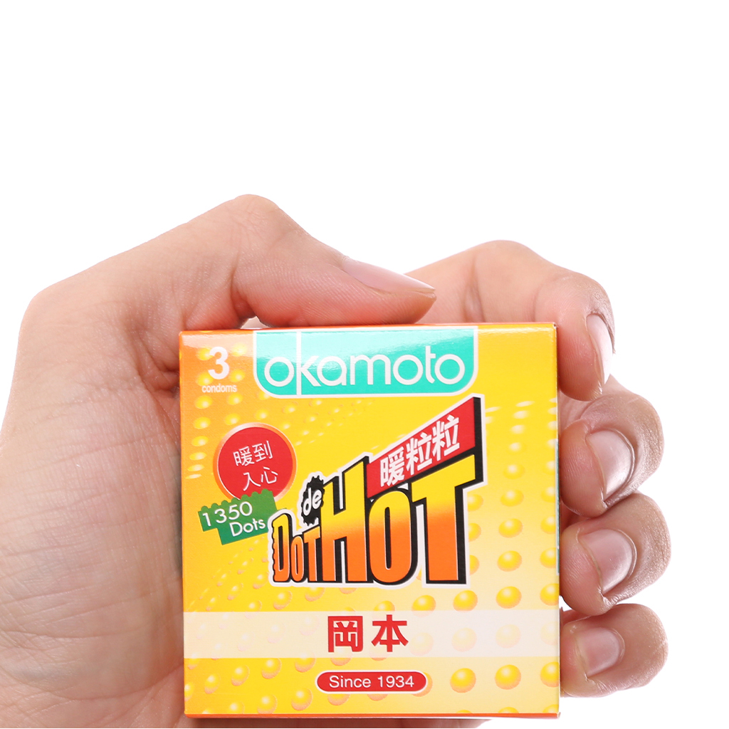 Bao cao su Okamoto Dot de Hot gai nóng truyền nhiệt nhanh, Hộp 3 cái