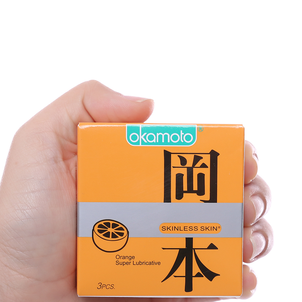 Bao cao su Okamoto Skinless Skin hương cam, Hộp 3 cái