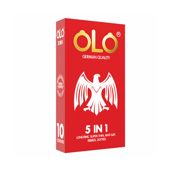 Bao cao su OLO 5 in 1 siêu mỏng, kéo dài thời gian, chống tuột, gân, tăng khoái cảm, Hộp 10 cái