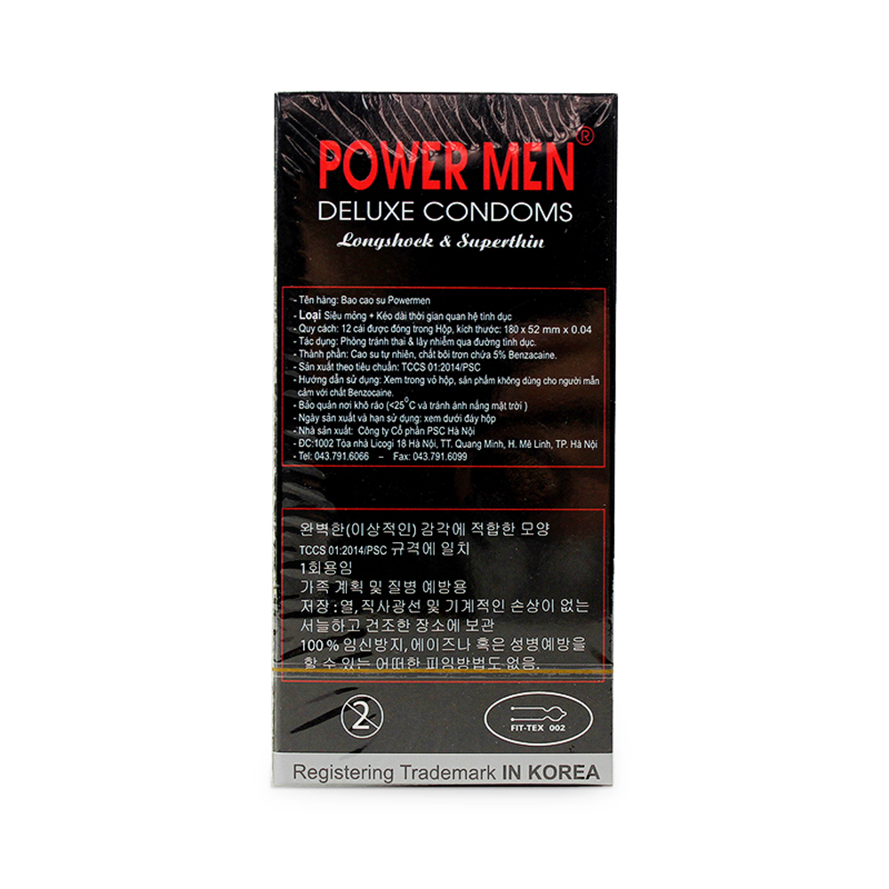 Bao cao su Power Men Long Shock &amp; Super Thin siêu mỏng, kéo dài thời gian, Hộp 12 cái