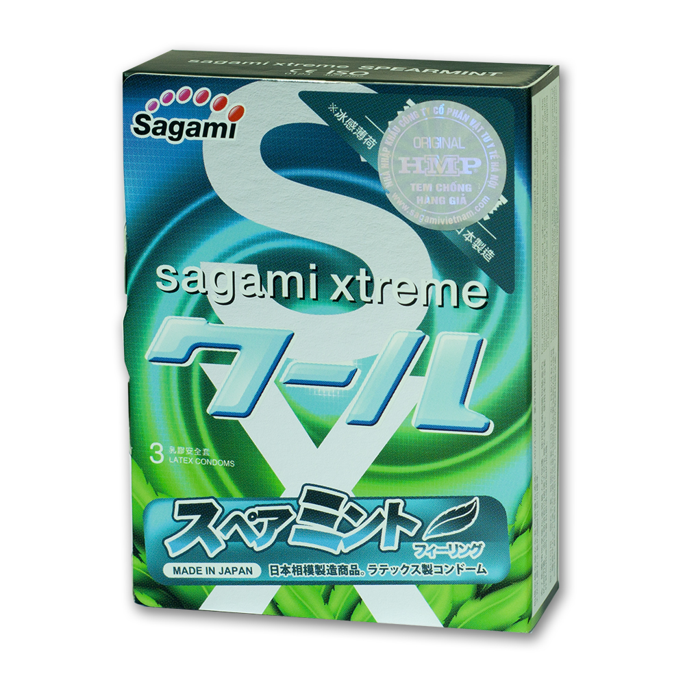 Bao cao su Sagami Xtreme Spearmint hương bạc hà dịu nhẹ, Hộp 3 cái