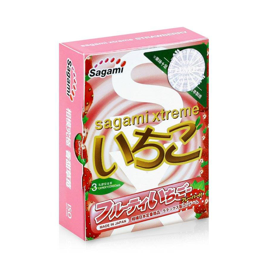 Bao cao su Sagami Xtreme Strawberry hương dâu, Hộp 3 cái