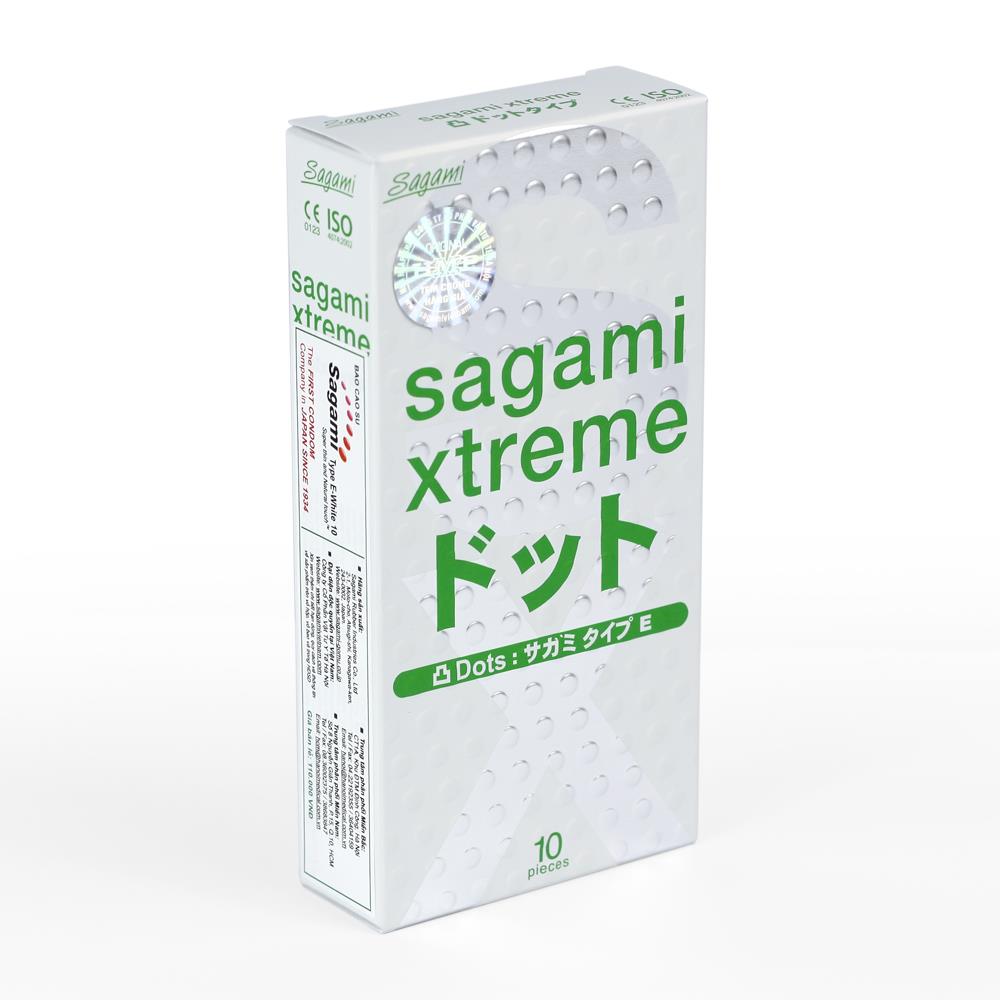 Bao cao su Sagami Xtreme White có gai, tăng khoái cảm, Hộp 10 cái
