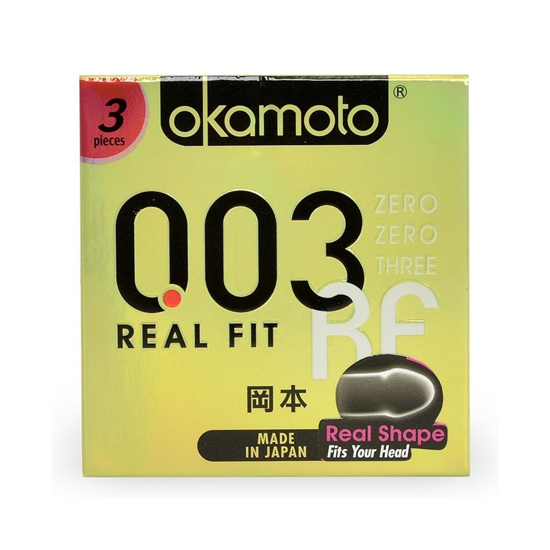 Bao cao su Okamoto 0.03 Real Fit siêu mỏng, ôm sát, Hộp 3 cái