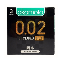 Bao cao su Okamoto 0.02 Hydro PU siêu mỏng truyền nhiệt nhanh, Hộp 3 cái