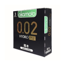 Bao cao su Okamoto 0.02 Hydro PU siêu mỏng truyền nhiệt nhanh, Hộp 3 cái