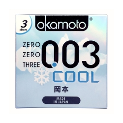 Bao cao su Okamoto 0.03 Cool siêu mỏng bóng láng mát lạnh, Hộp 3 cái