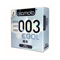 Bao cao su Okamoto 0.03 Cool siêu mỏng bóng láng mát lạnh, Hộp 3 cái