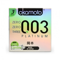 Bao cao su Okamoto 0.03 Platinum siêu mỏng, trong suốt, Hộp 3 cái