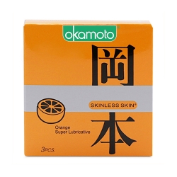 Bao cao su Okamoto Skinless Skin Orange Super Lubricated hương cam, Hộp 3 cái